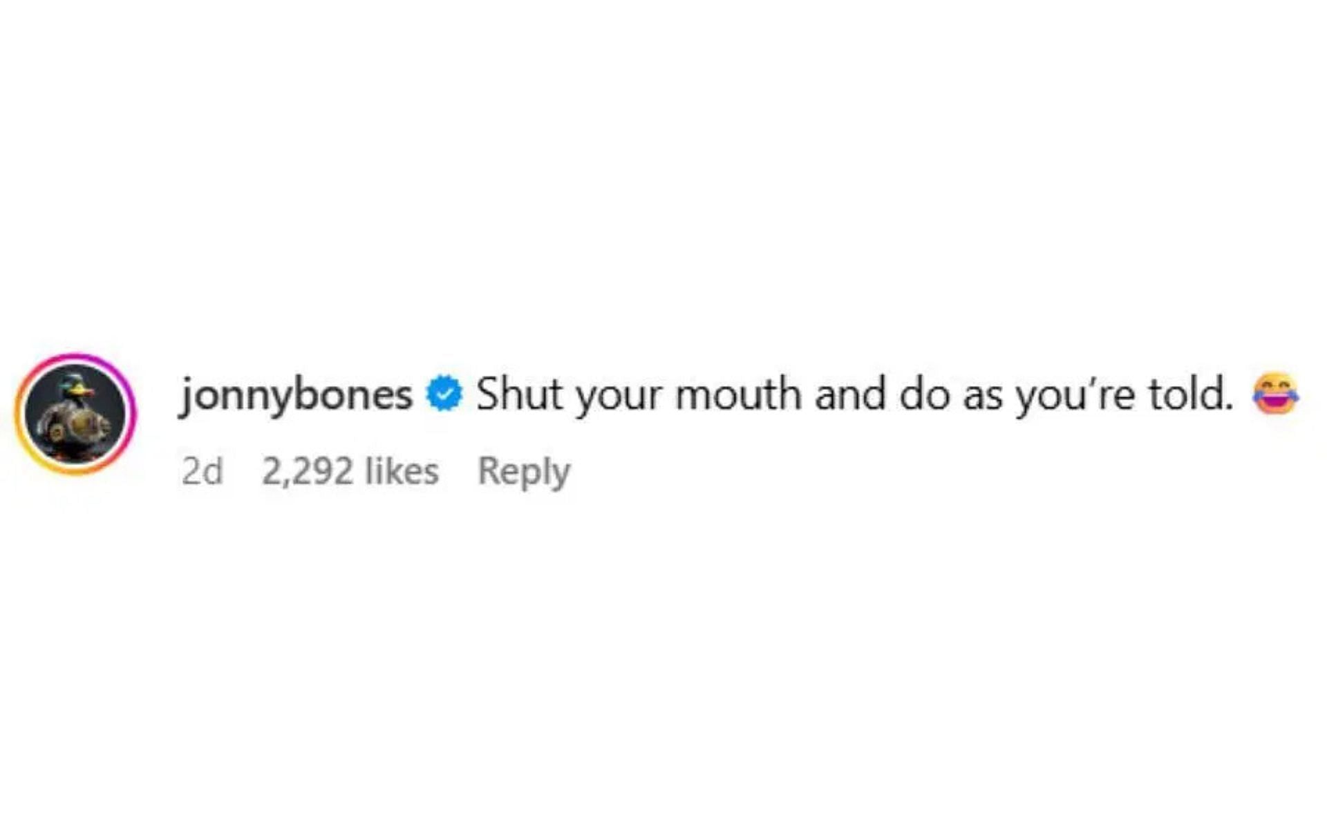 Screenshot of Jon Jones' comment on the post.